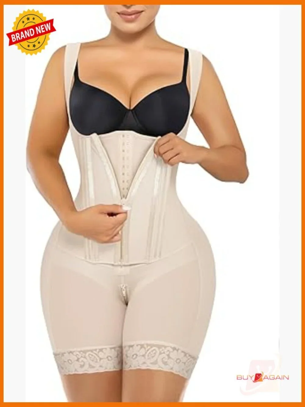 Tummy Control Body Shaper with Zipper and Hooks Postpartum Butt Lifter